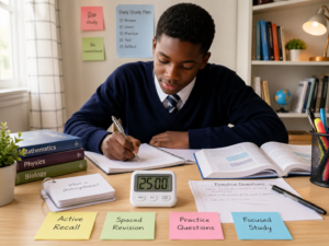 Student using study techniques for focused revision